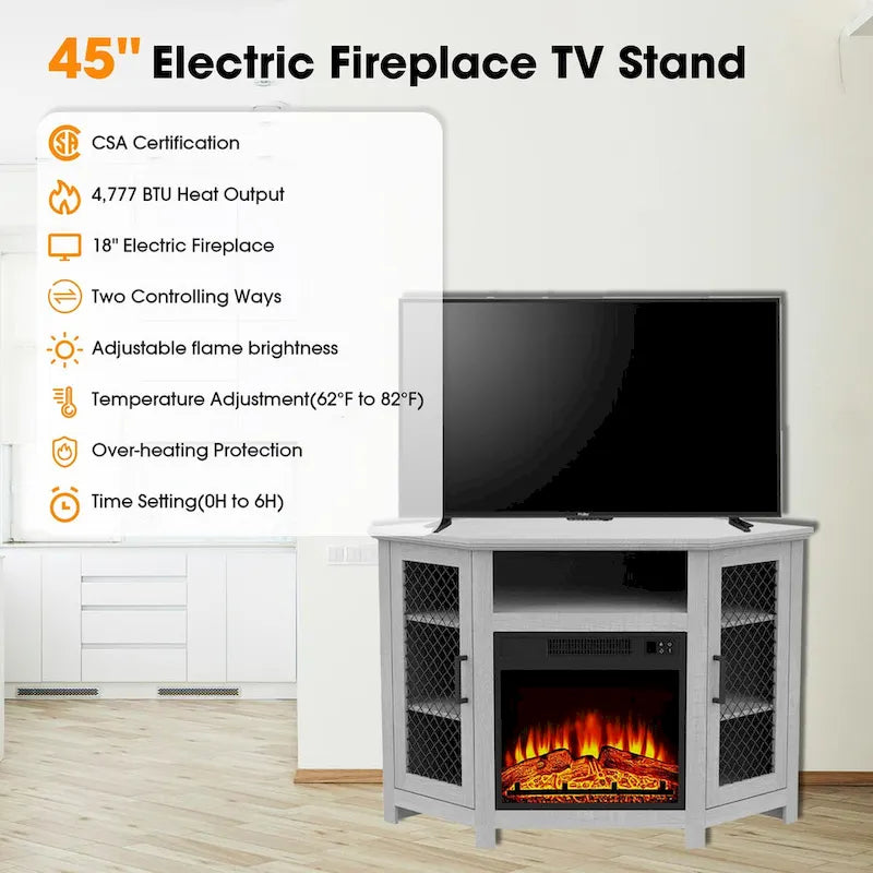 45 Industrial Corner Electric Fireplace TV Stands Console Table with 17 Electric Fireplace