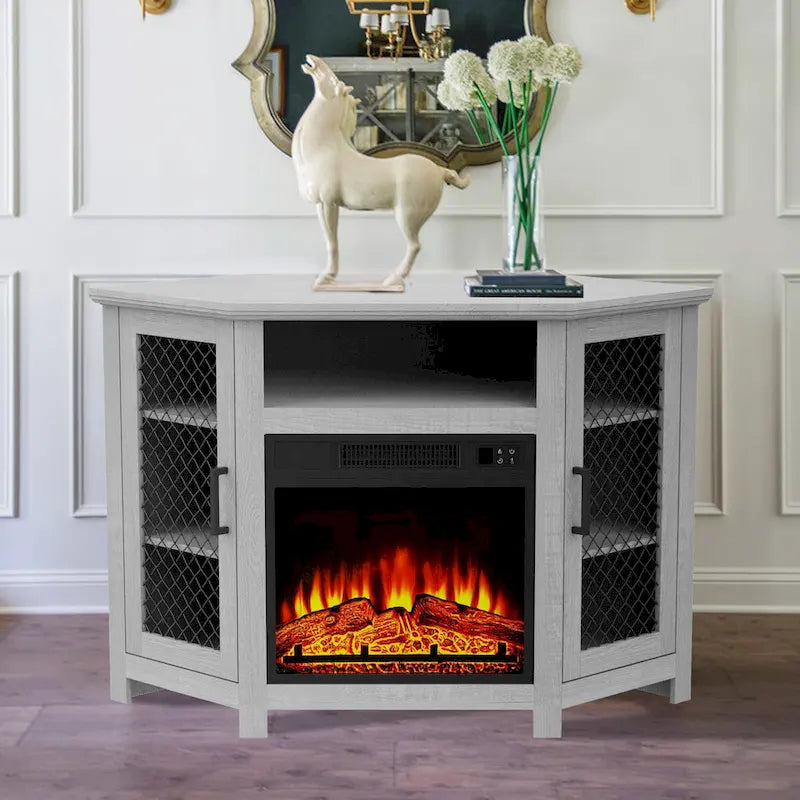 45 Industrial Corner Electric Fireplace TV Stands Console Table with 17 Electric Fireplace