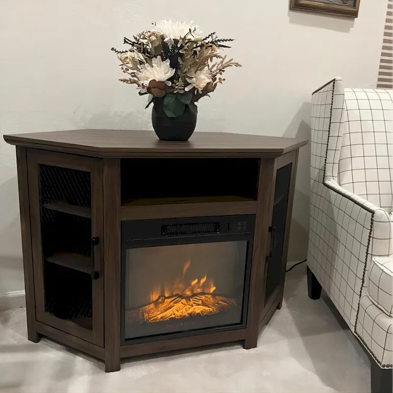 45 Industrial Corner Electric Fireplace TV Stands Console Table with 17 Electric Fireplace