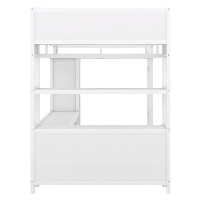 Off-White Metal Loft Bed with Desk and Wardrobe - Full Size