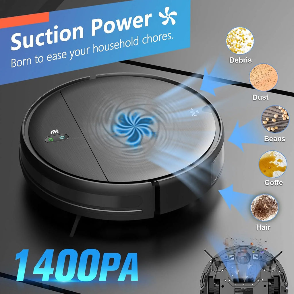 Robot Vacuum and Mop Combo,Robotic Vacuum Cleaner with Schedule, 2 in 1 Mopping Robot Vacuum with Watertank and Dustbin, Self-Charging, Slim, Ideal for Hard Floor, Pet Hair, Carpet