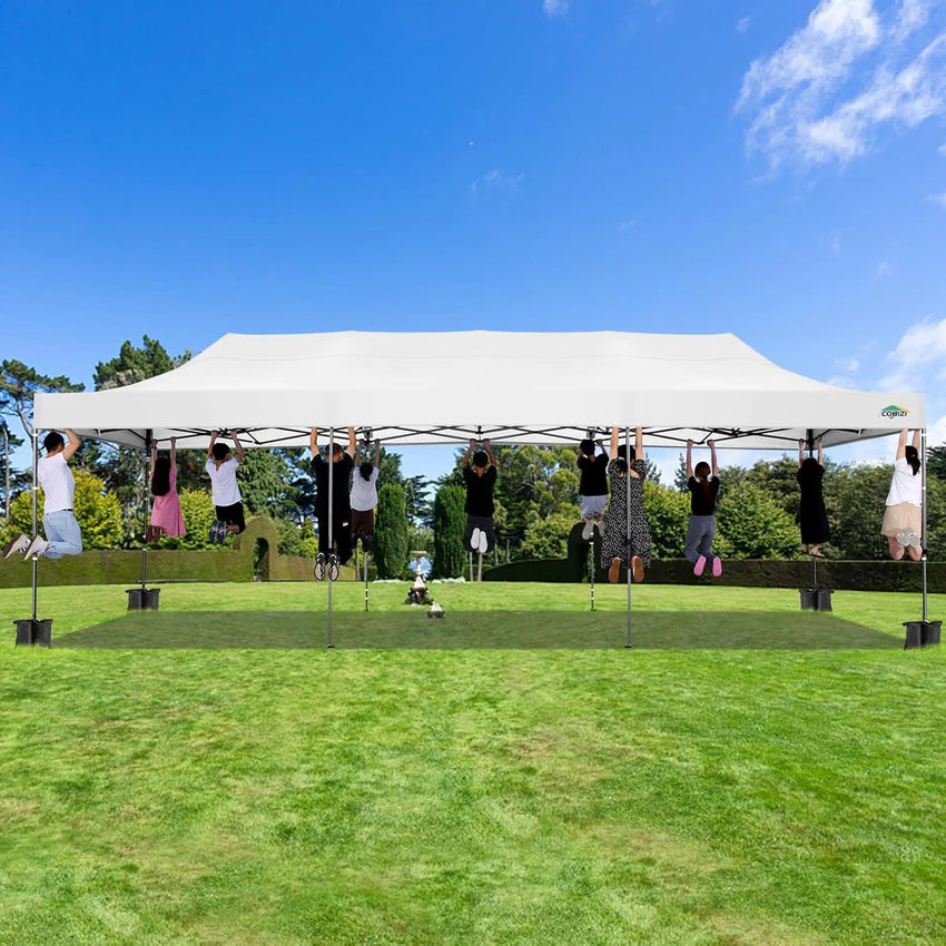 COBIZI 10x20 Heavy Duty Pop up Canopy Tent with 6 sidewalls Easy Up Commercial Outdoor Canopy Wedding Party Tents for Parties All Season Wind & Waterproof Gazebo with Roller Bag,Black(Frame Thickened)