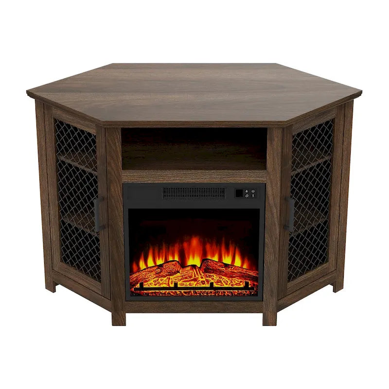 45 Industrial Corner Electric Fireplace TV Stands Console Table with 17 Electric Fireplace