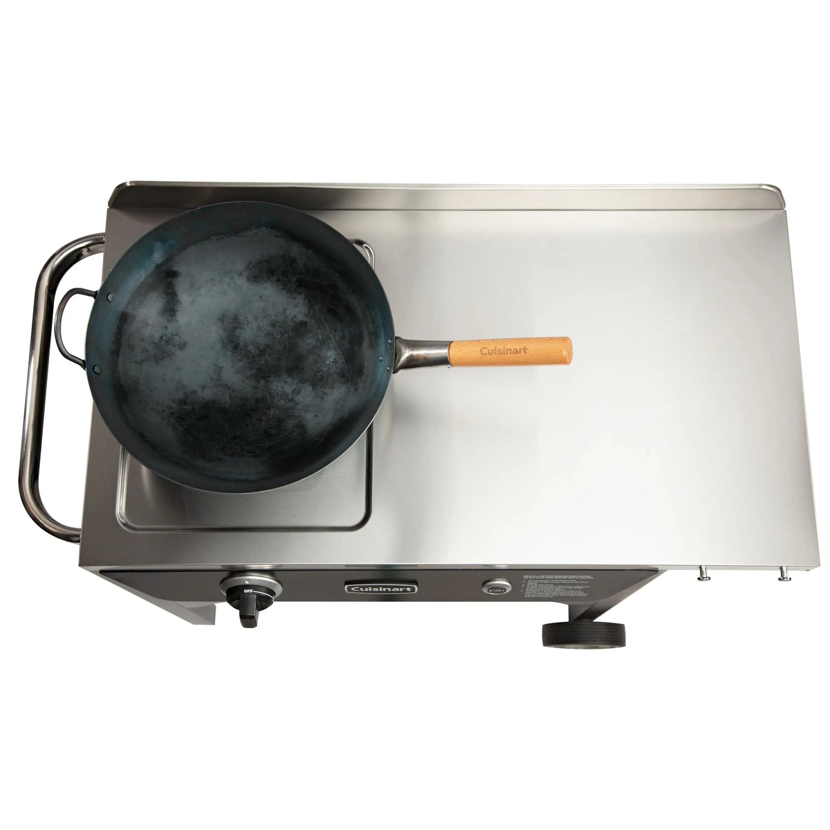 Cuisinart Outdoor Wok Station, 50,000 BTU Propane Outdoor Wok Burner w Prep Table, 14锟芥�锟斤拷 Carbon Steel Wok for Stir Fry, Searing, BBQ 锟斤拷 Black