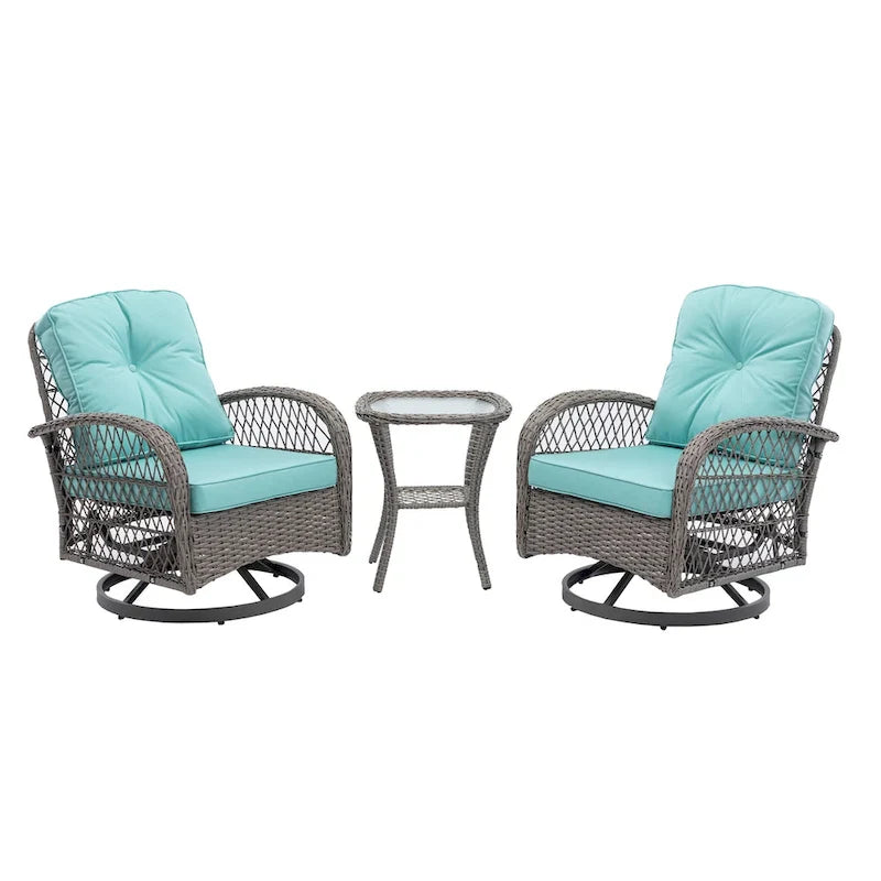 3 Pieces Outdoor Swivel Rocker Patio Chairs, 360 Degree Rocking Patio Conversation Set