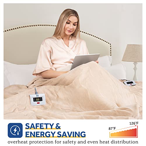 SEALY Electric Blanket King Size, Flannel Heated Blanket with 10 Heating Levels