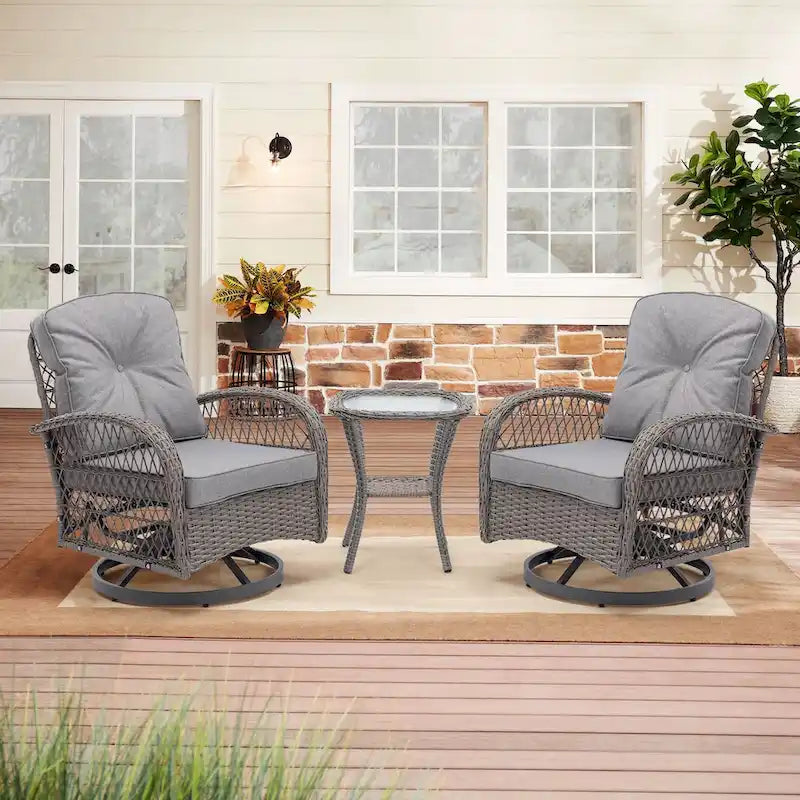 3 Pieces Outdoor Swivel Rocker Patio Chairs, 360 Degree Rocking Patio Conversation Set
