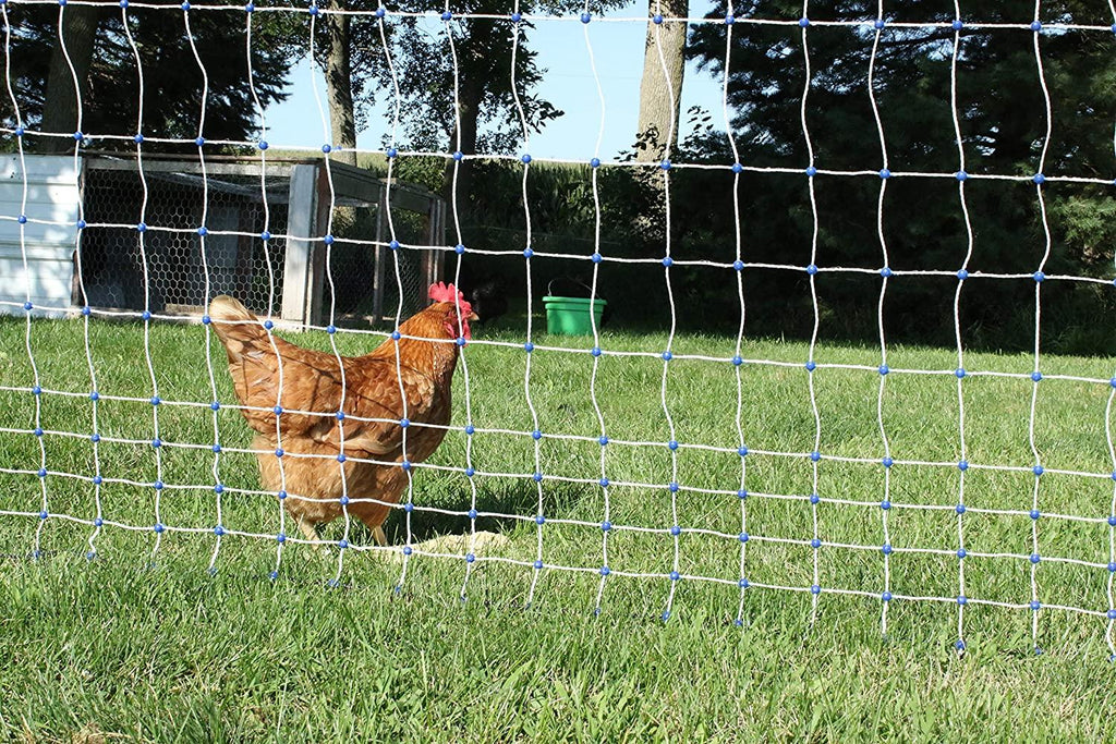 Starkline Electric Poultry Netting Kit C AC Energizer (48 x164 White/Blue Poultry Netting) (12/48/3) All in One Electric Fence Kit for Backyards, Homesteads, Ranches or Farms