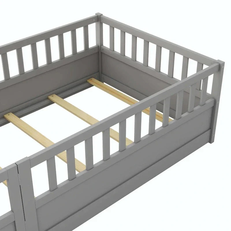 Montessori wooden children's floor bed with Support slat