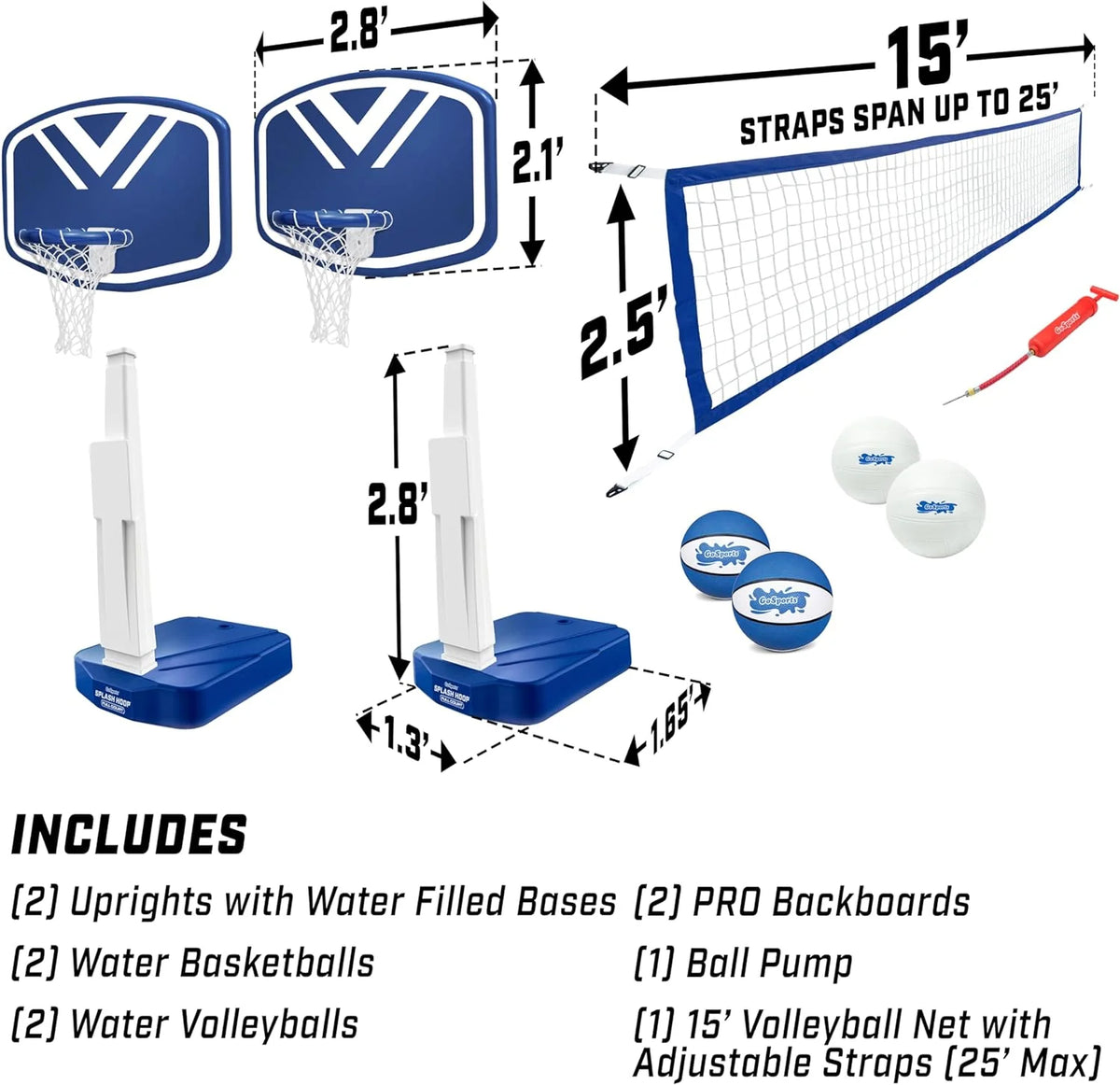 Splash Hoop 2-in-1 Full Court Pool Basketball & Volleyball Game Set