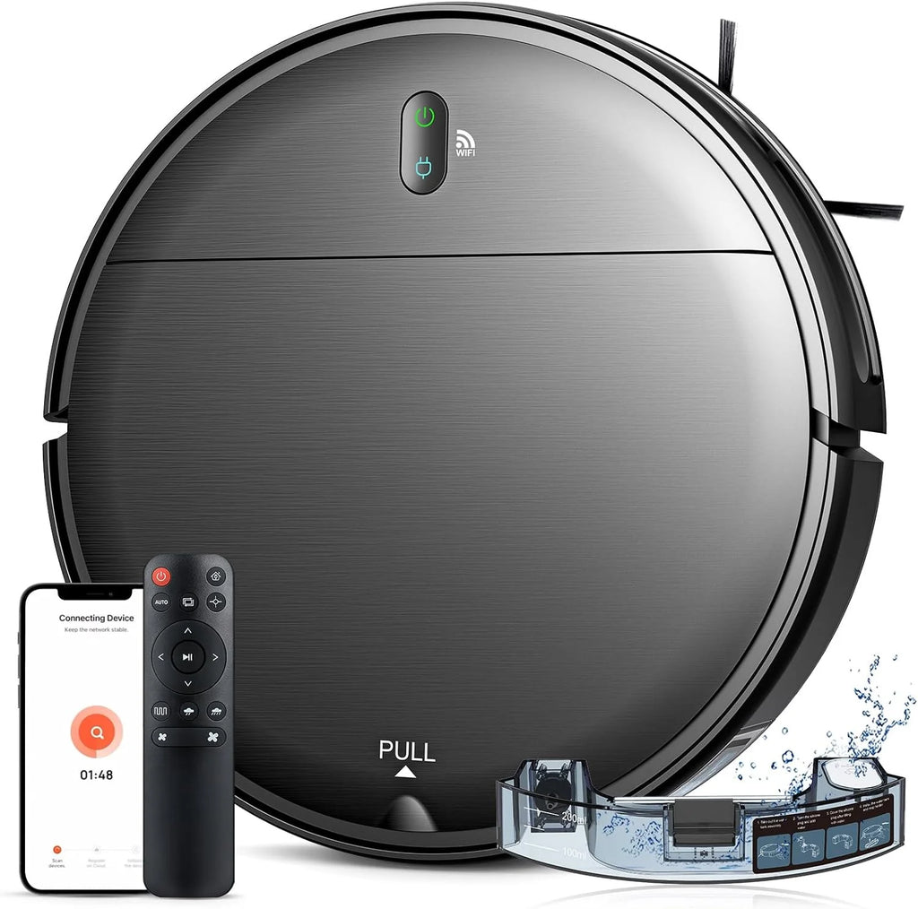 Robot Vacuum and Mop Combo,Robotic Vacuum Cleaner with Schedule, 2 in 1 Mopping Robot Vacuum with Watertank and Dustbin, Self-Charging, Slim, Ideal for Hard Floor, Pet Hair, Carpet