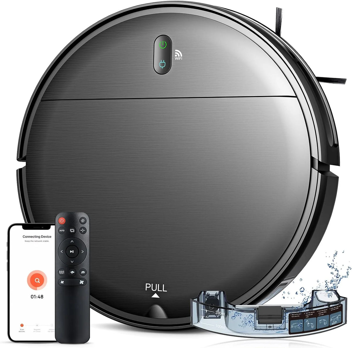 Robot Vacuum and Mop Combo,Robotic Vacuum Cleaner with Schedule, 2 in 1 Mopping Robot Vacuum with Watertank and Dustbin, Self-Charging, Slim, Ideal for Hard Floor, Pet Hair, Carpet
