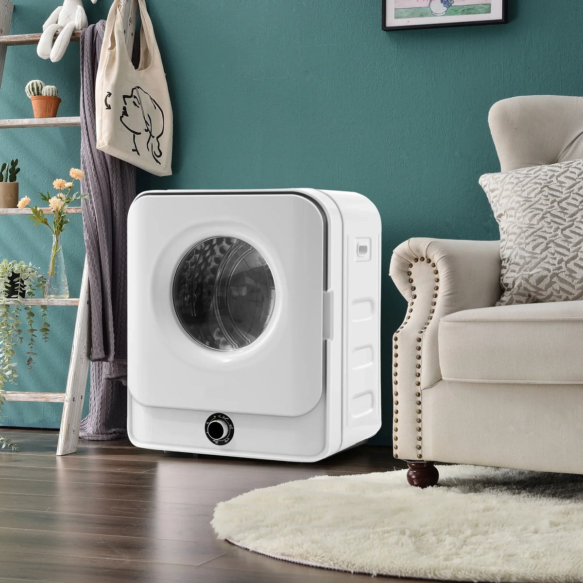 1.95 Cu.ft Front Load Clothes Dryer, Portable Compact Dryer 830W, 5 Drying Modes, Stainless Steel Drum, with Overheat Protection, Dust Removal, Deodorization and Lint Removal Functions, White