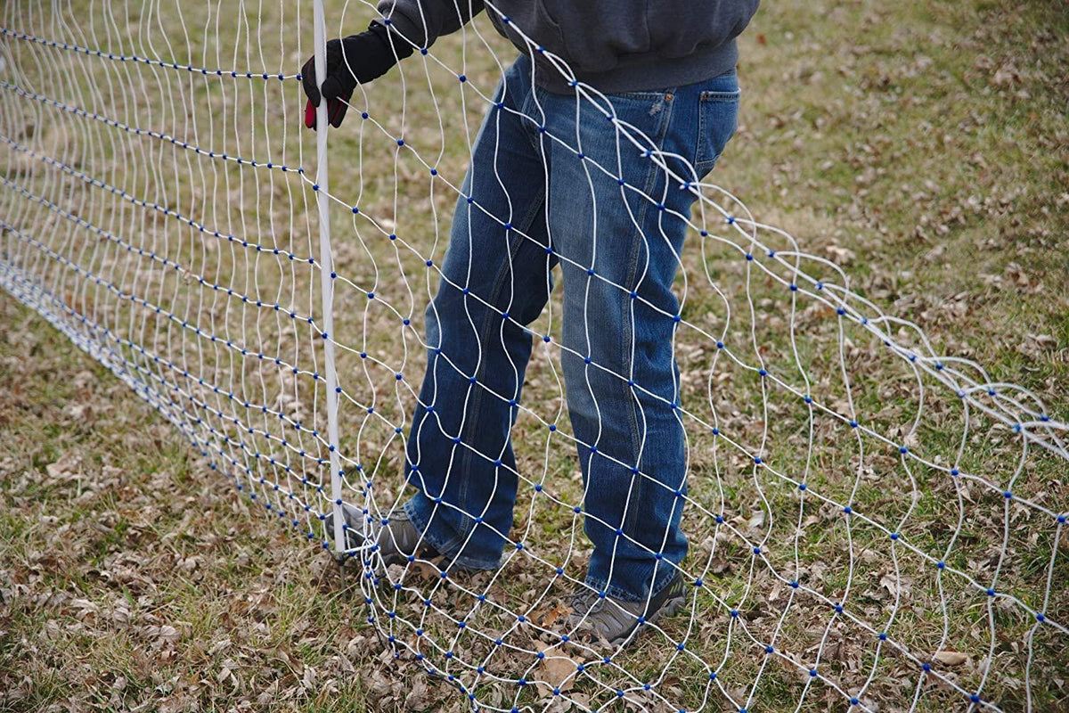 Starkline Electric Poultry Netting Kit C AC Energizer (48 x164 White/Blue Poultry Netting) (12/48/3) All in One Electric Fence Kit for Backyards, Homesteads, Ranches or Farms