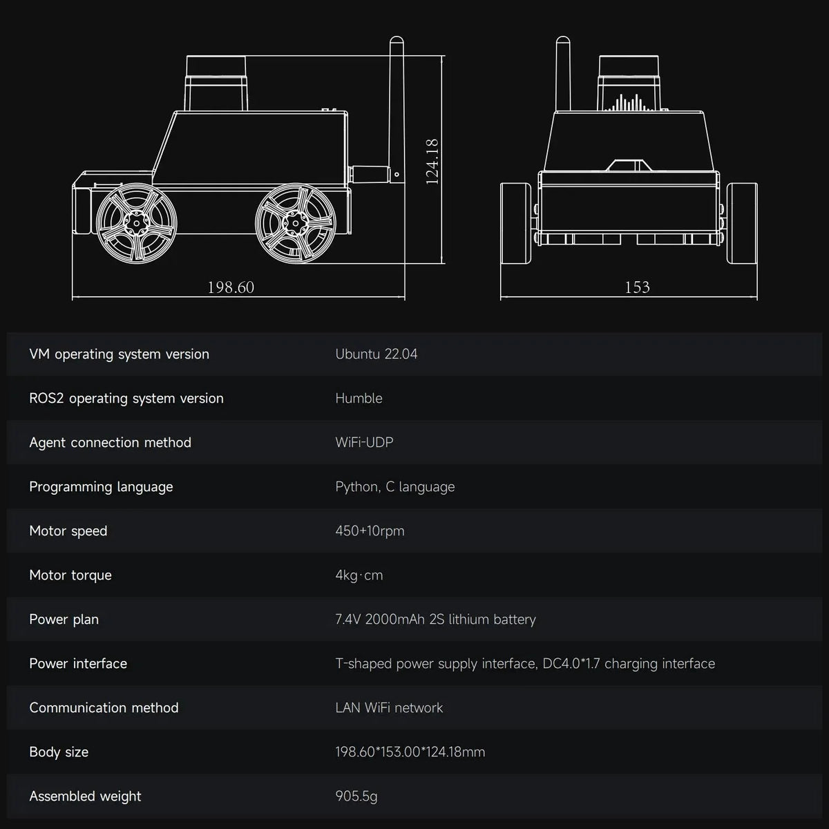 Robot Car Kit Virtual Machine Control Programmable Toy With Metal Motor 2MP Camera Adopt ROS2-Humble Python3 Programming