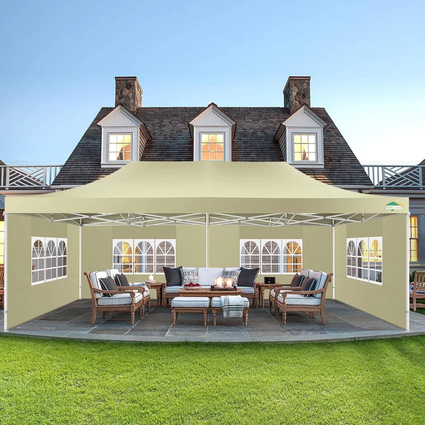 COBIZI 10x20 Heavy Duty Pop up Canopy Tent with 6 sidewalls Easy Up Commercial Outdoor Canopy Wedding Party Tents for Parties All Season Wind & Waterproof Gazebo with Roller Bag,Black(Frame Thickened)