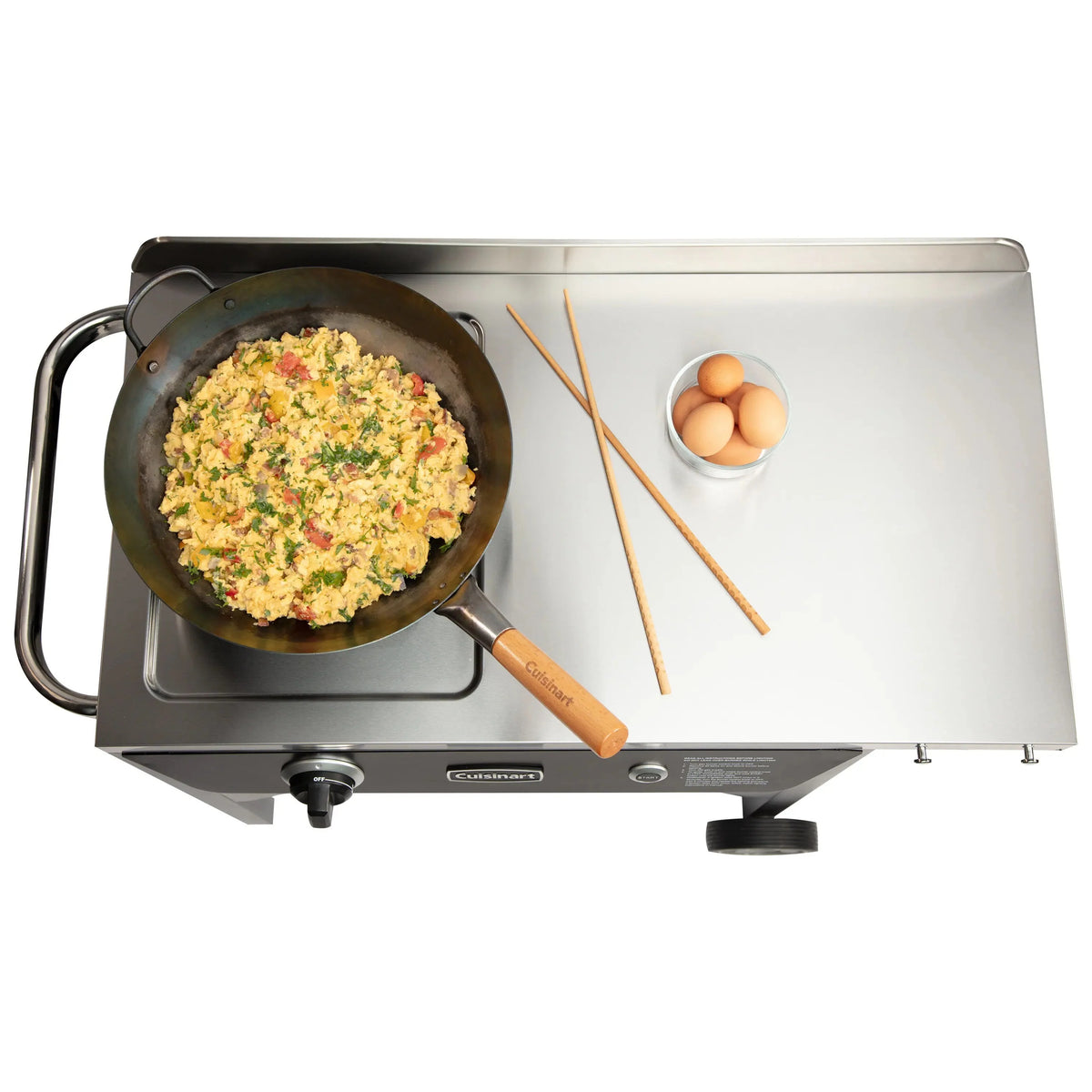 Cuisinart Outdoor Wok Station, 50,000 BTU Propane Outdoor Wok Burner w Prep Table, 14锟芥�锟斤拷 Carbon Steel Wok for Stir Fry, Searing, BBQ 锟斤拷 Black