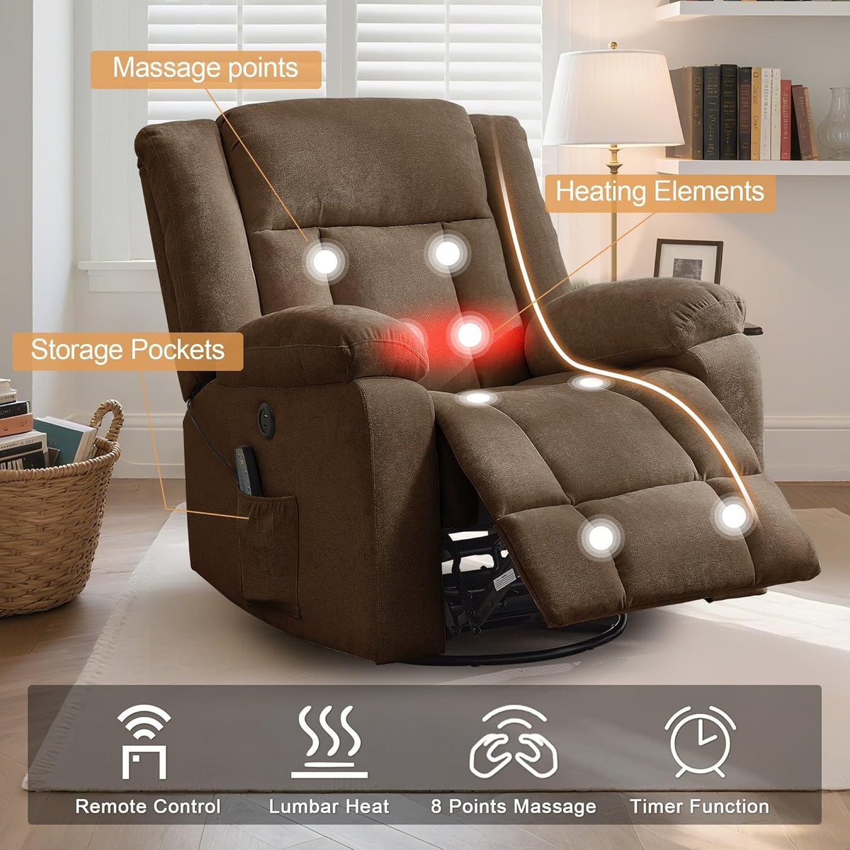 Rocker Recliner Glider Recliner Chairs for Adults 360° Swivel Rocking Chair