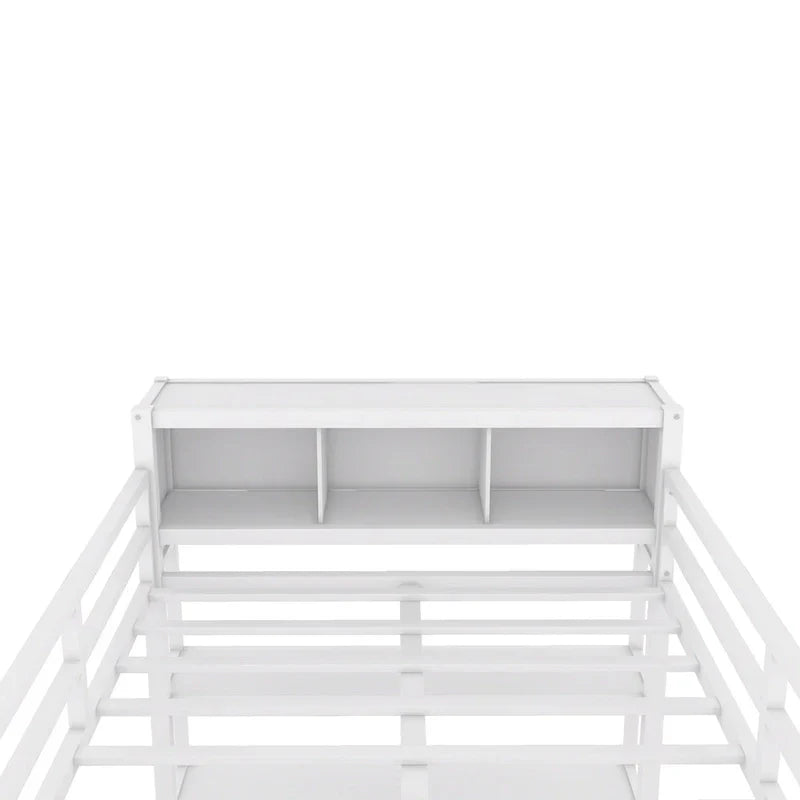 Off-White Metal Loft Bed with Desk and Wardrobe - Full Size