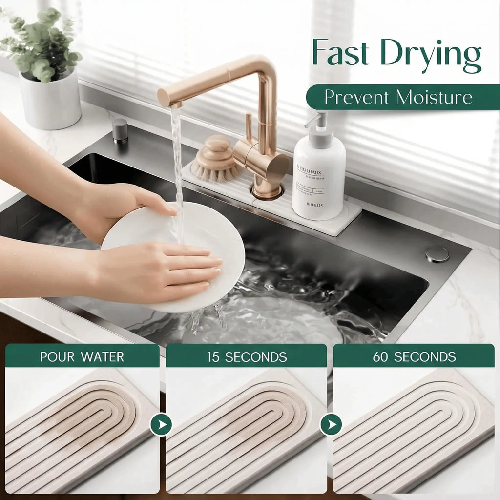 Vtlan™ InstaDry Diatomite Faucet Stone Mat - Ultra-Absorbent 2-Piece Sink Drying Pad