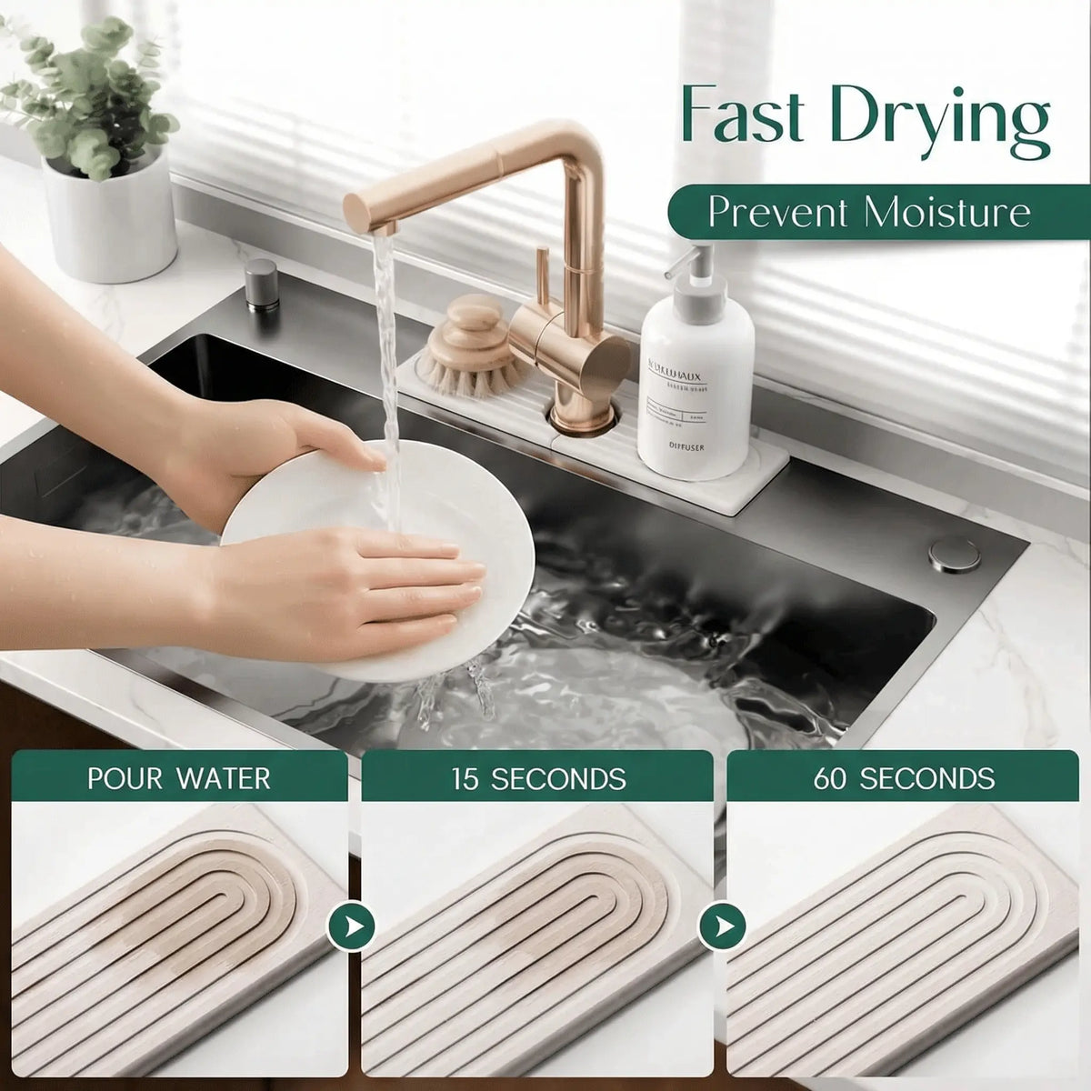 Vtlan™ InstaDry Diatomite Faucet Stone Mat - Ultra-Absorbent 2-Piece Sink Drying Pad