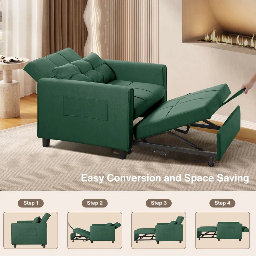 3-in-1 Adjustable Sleeper Sofa Bed, Pull Out Chair Sofa, Convertible Folding Bed for Living Room