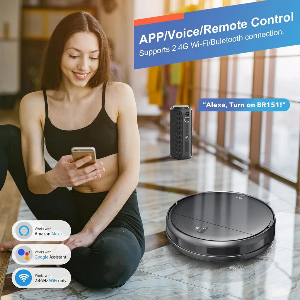 Robot Vacuum and Mop Combo,Robotic Vacuum Cleaner with Schedule, 2 in 1 Mopping Robot Vacuum with Watertank and Dustbin, Self-Charging, Slim, Ideal for Hard Floor, Pet Hair, Carpet