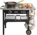 Cuisinart Outdoor Wok Station, 50,000 BTU Propane Outdoor Wok Burner w Prep Table, 14�测�� Carbon Steel Wok for Stir Fry, Searing, BBQ �� Black