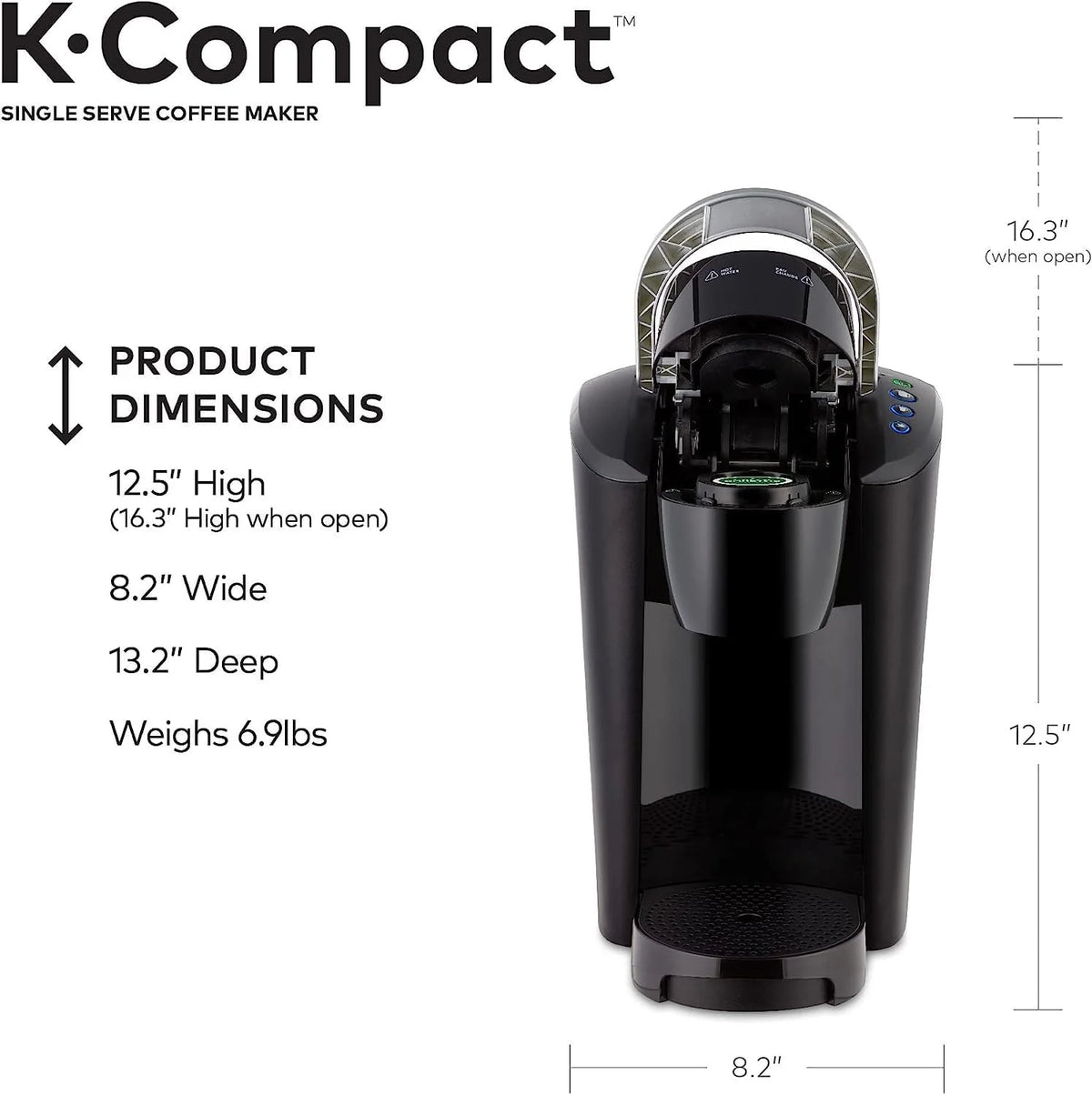 Single-Serve K-Cup Pod Coffee Maker, Black, 2.3