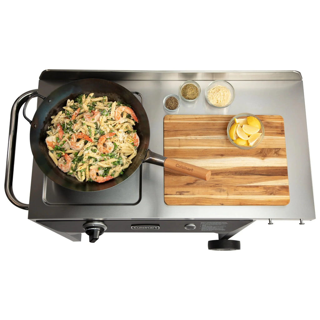 Cuisinart Outdoor Wok Station, 50,000 BTU Propane Outdoor Wok Burner w Prep Table, 14锟芥�锟斤拷 Carbon Steel Wok for Stir Fry, Searing, BBQ 锟斤拷 Black