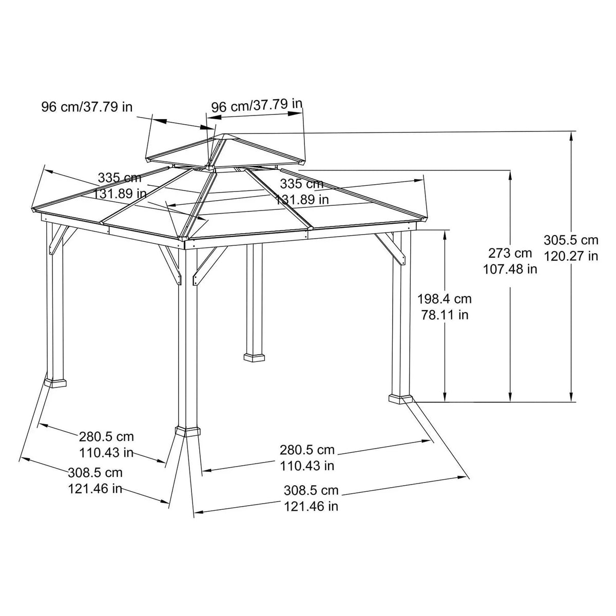 10 ft. x 10 ft. Cedar Framed Gazebo with Steel 2-Tier Hip Roof Hardtop