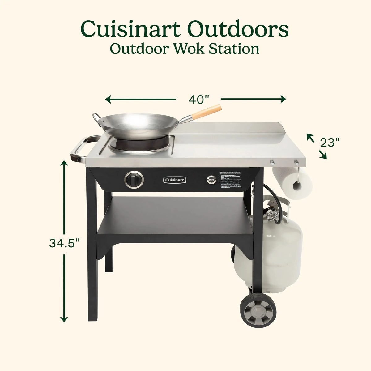 Cuisinart Outdoor Wok Station, 50,000 BTU Propane Outdoor Wok Burner w Prep Table, 14�测�� Carbon Steel Wok for Stir Fry, Searing, BBQ �� Black
