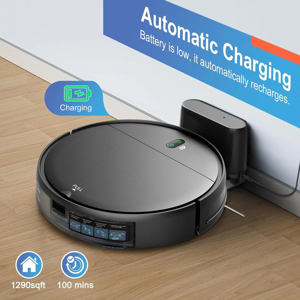 Robot Vacuum and Mop Combo,Robotic Vacuum Cleaner with Schedule, 2 in 1 Mopping Robot Vacuum with Watertank and Dustbin, Self-Charging, Slim, Ideal for Hard Floor, Pet Hair, Carpet