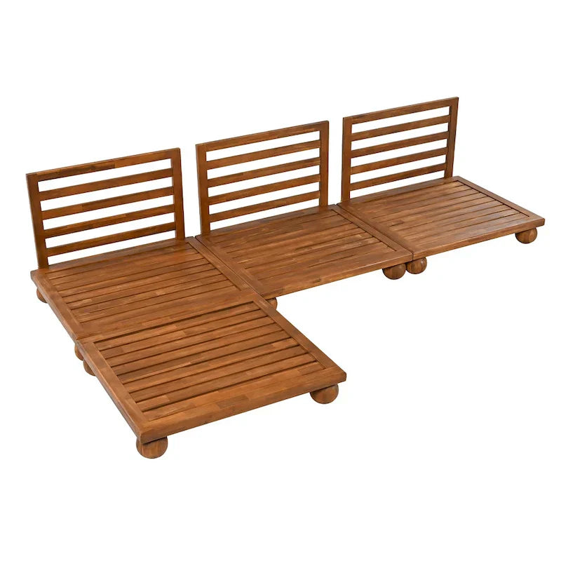 Scott Living Dulcie 4 Piece Outdoor Acacia Wood L Shape Setional Sofa with Removable Cushions