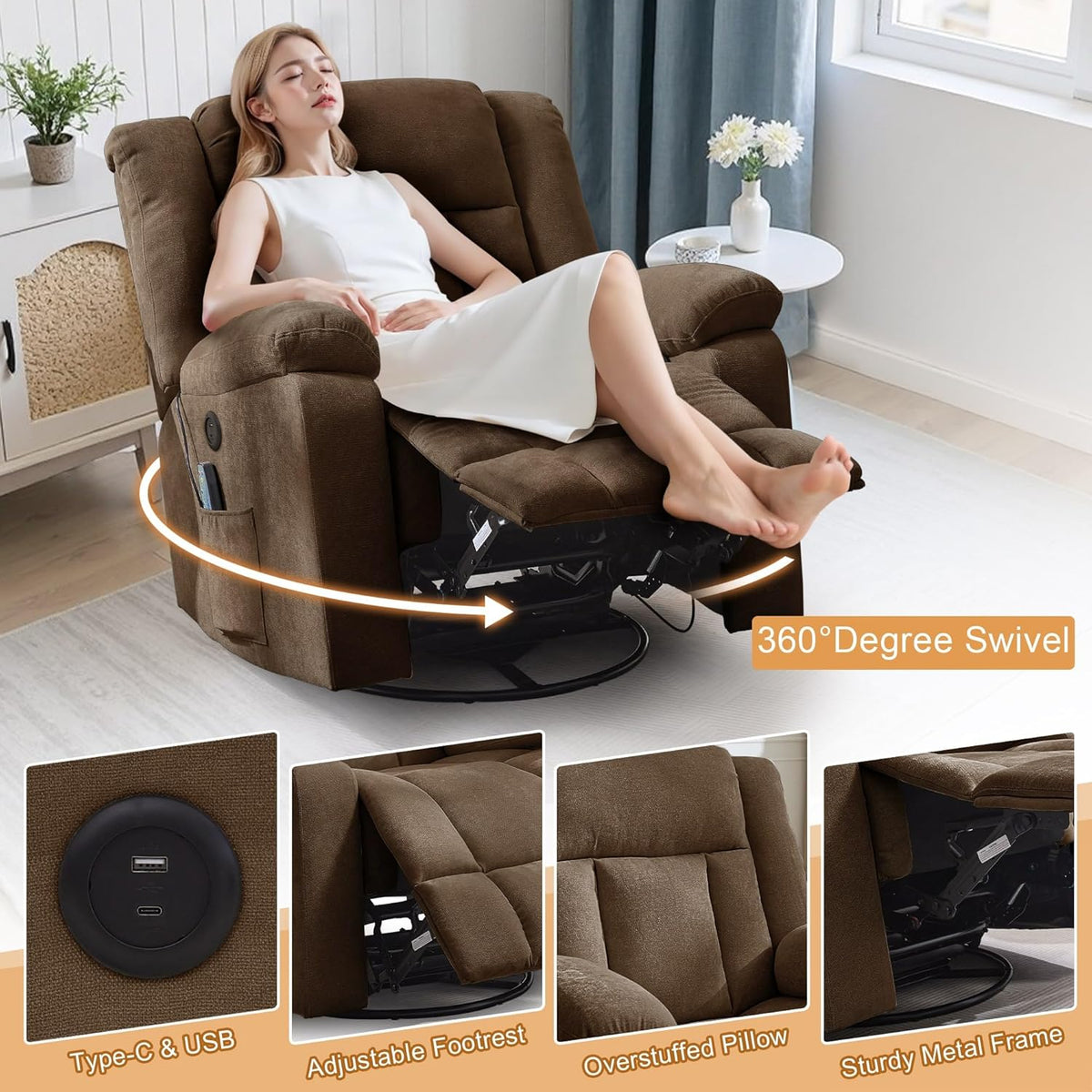 Rocker Recliner Glider Recliner Chairs for Adults 360° Swivel Rocking Chair