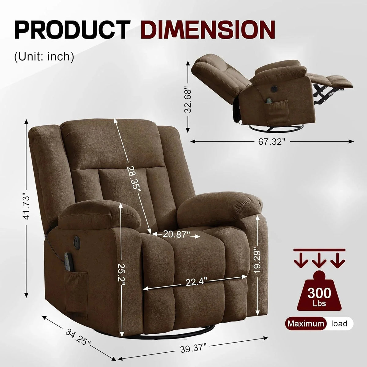 Rocker Recliner Glider Recliner Chairs for Adults 360° Swivel Rocking Chair