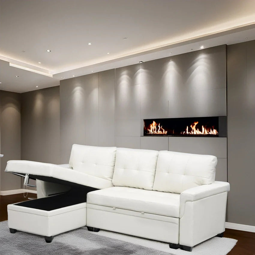 Reversible Sectional Sofa with Pull-Out Sleeper Bed, Hidden Storage Chaise, Durable Legs,