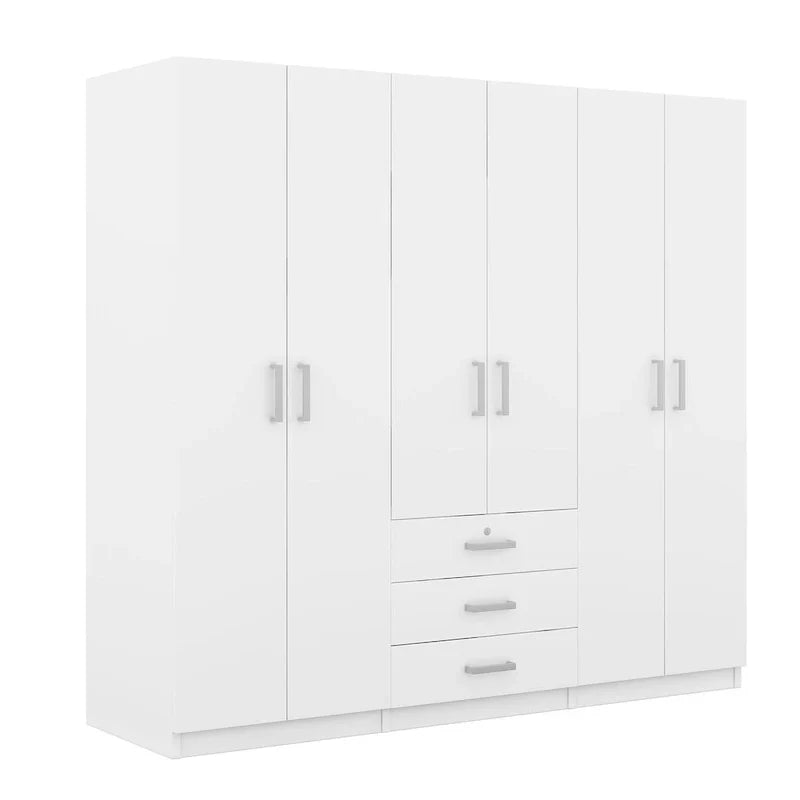 6-Doors Wooden Wardrobe Storage with 3 Big Drawers for Bedroom