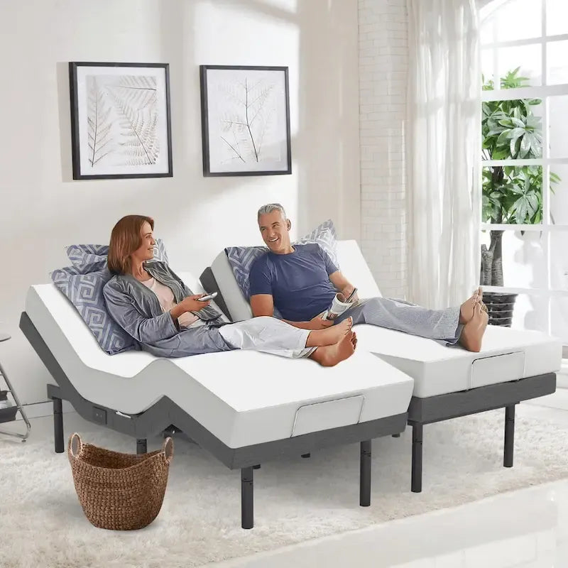 Adjustable Bed Frame with Medium Gel Memory Foam Mattress, Dual Massage, USB Ports, App, Remote