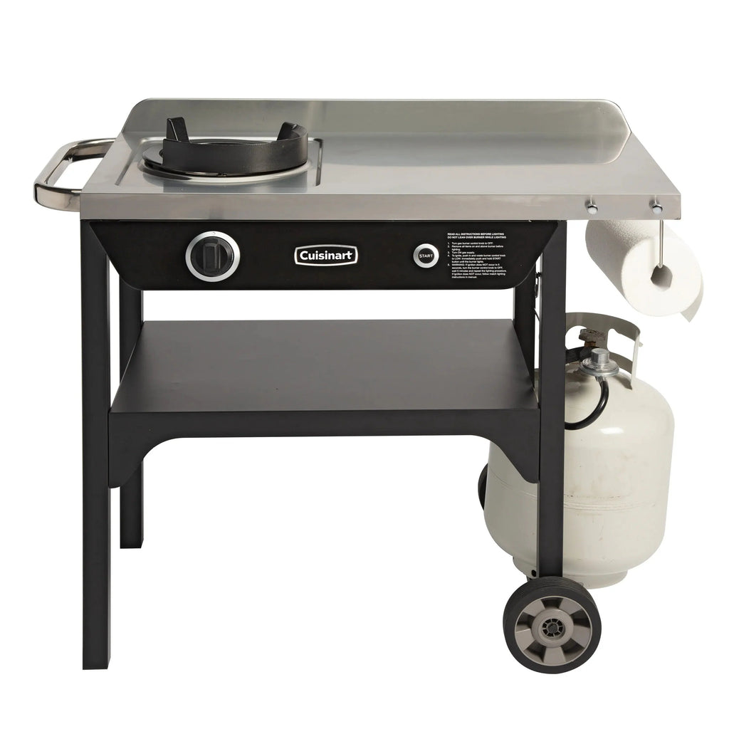 Cuisinart Outdoor Wok Station, 50,000 BTU Propane Outdoor Wok Burner w Prep Table, 14锟芥�锟斤拷 Carbon Steel Wok for Stir Fry, Searing, BBQ 锟斤拷 Black