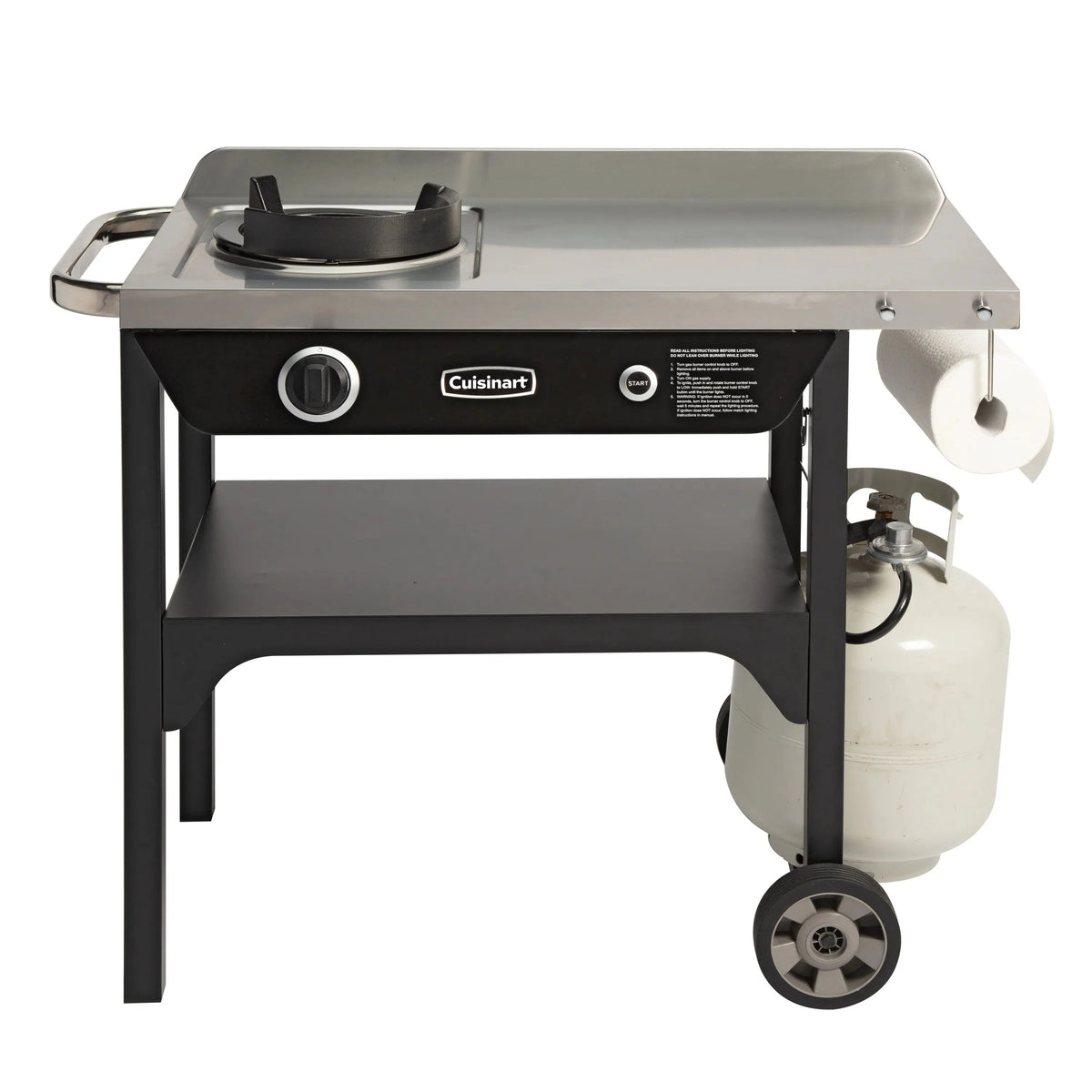 Cuisinart Outdoor Wok Station, 50,000 BTU Propane Outdoor Wok Burner w Prep Table, 14锟芥�锟斤拷 Carbon Steel Wok for Stir Fry, Searing, BBQ 锟斤拷 Black