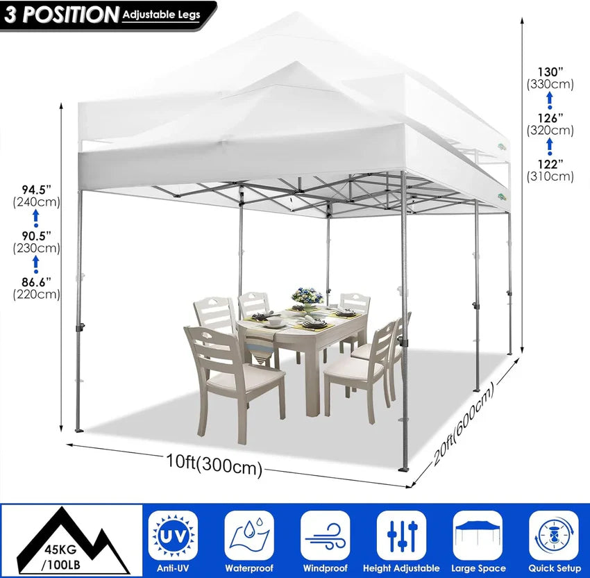 COBIZI 10x20 Heavy Duty Pop up Canopy Tent with 6 sidewalls Easy Up Commercial Outdoor Canopy Wedding Party Tents for Parties All Season Wind & Waterproof Gazebo with Roller Bag,Black(Frame Thickened)
