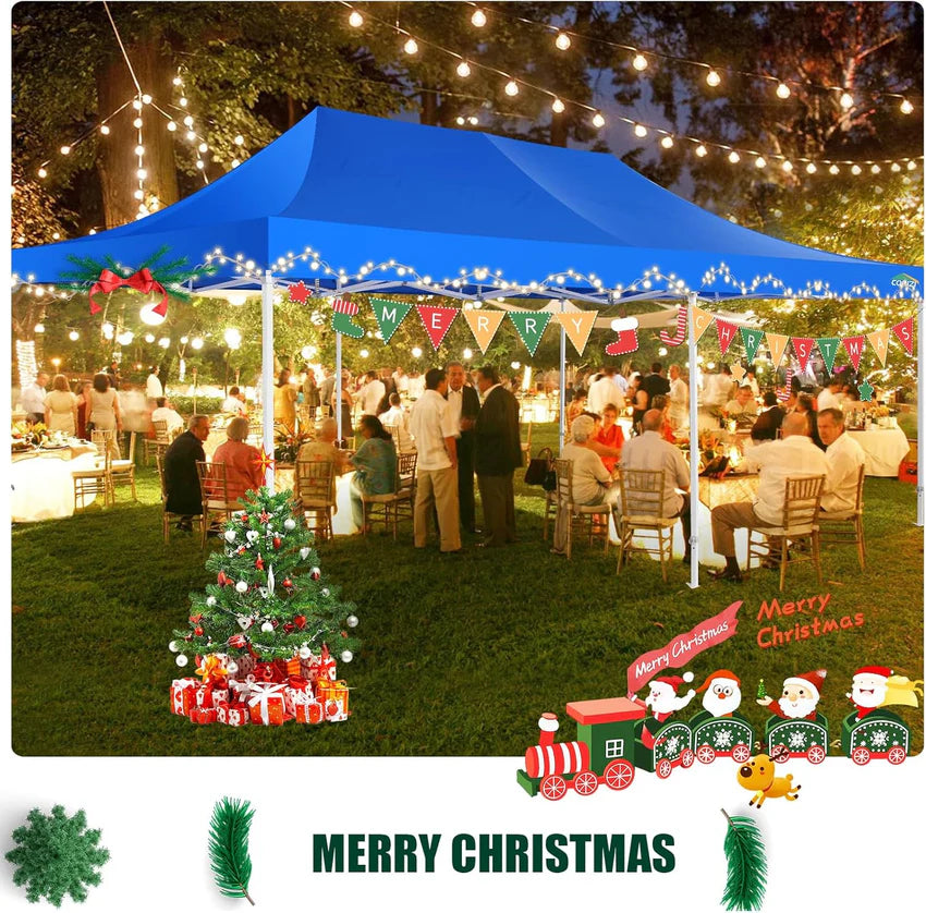 COBIZI 10x20 Heavy Duty Pop up Canopy Tent with 6 sidewalls Easy Up Commercial Outdoor Canopy Wedding Party Tents for Parties All Season Wind & Waterproof Gazebo with Roller Bag,Black(Frame Thickened)