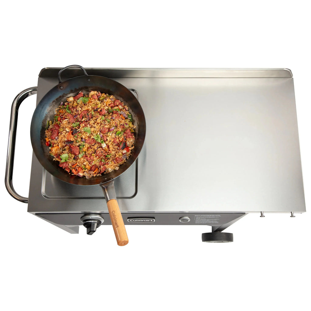 Cuisinart Outdoor Wok Station, 50,000 BTU Propane Outdoor Wok Burner w Prep Table, 14�测�� Carbon Steel Wok for Stir Fry, Searing, BBQ �� Black