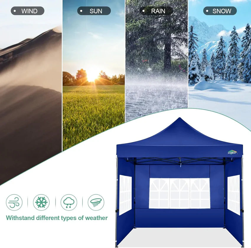 COBIZI 10x20 Heavy Duty Pop up Canopy Tent with 6 sidewalls Easy Up Commercial Outdoor Canopy Wedding Party Tents for Parties All Season Wind & Waterproof Gazebo with Roller Bag,Black(Frame Thickened)