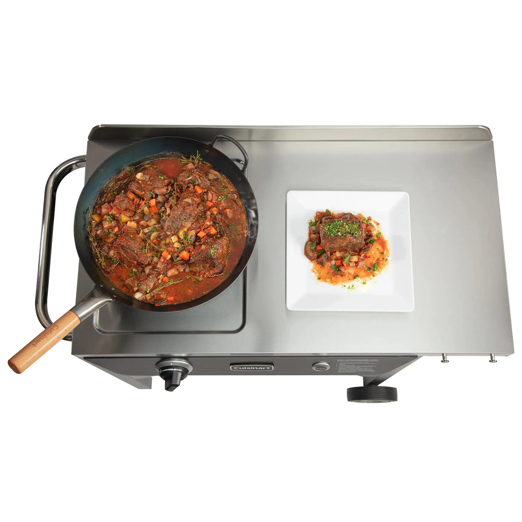 Cuisinart Outdoor Wok Station, 50,000 BTU Propane Outdoor Wok Burner w Prep Table, 14�测�� Carbon Steel Wok for Stir Fry, Searing, BBQ �� Black