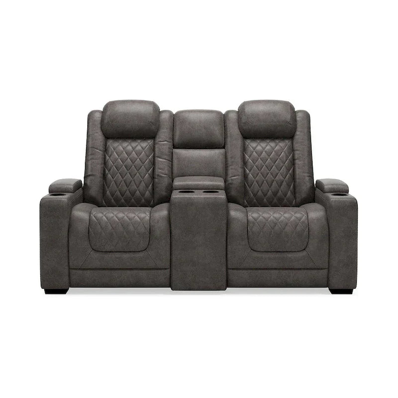 Signature Design by Ashley HyllMont Gray Power Reclining Loveseat with Console - 71.75 W x 39 D x 44 H