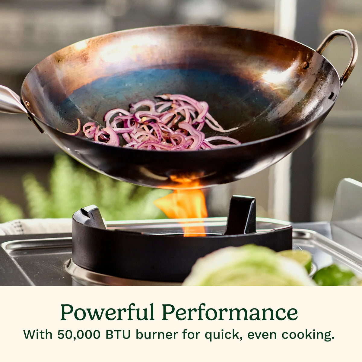 Cuisinart Outdoor Wok Station, 50,000 BTU Propane Outdoor Wok Burner w Prep Table, 14锟芥�锟斤拷 Carbon Steel Wok for Stir Fry, Searing, BBQ 锟斤拷 Black
