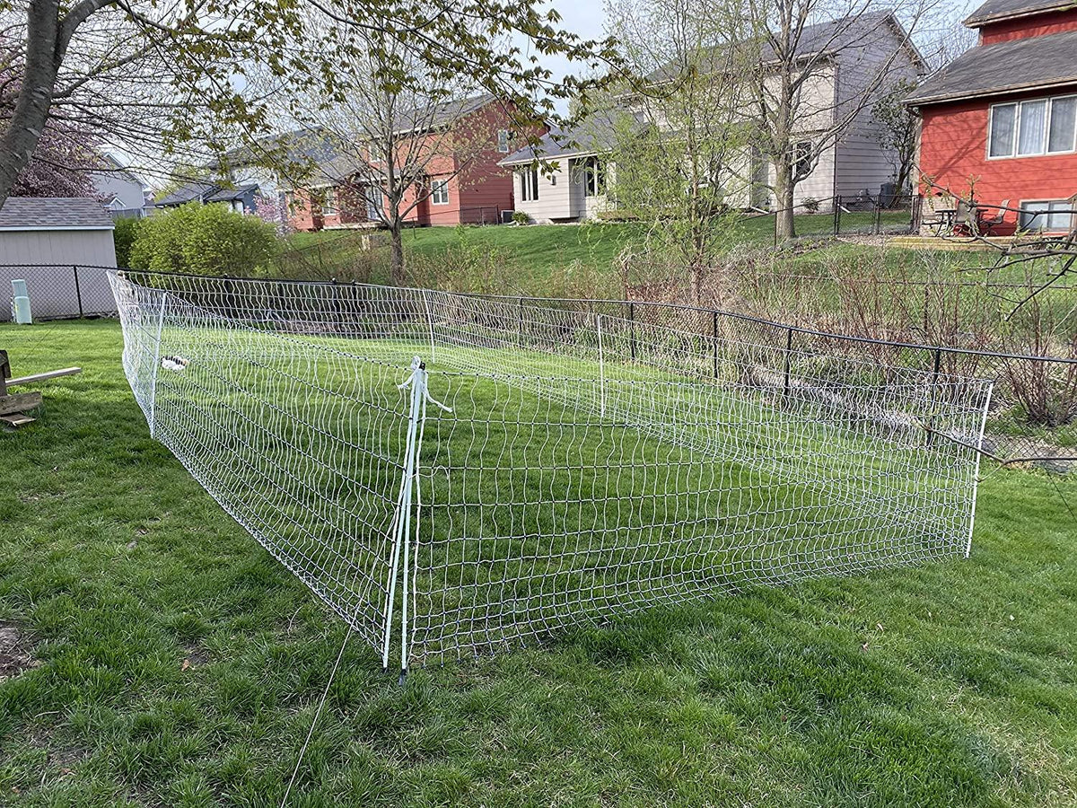 Starkline Electric Poultry Netting Kit C AC Energizer (48 x164 White/Blue Poultry Netting) (12/48/3) All in One Electric Fence Kit for Backyards, Homesteads, Ranches or Farms