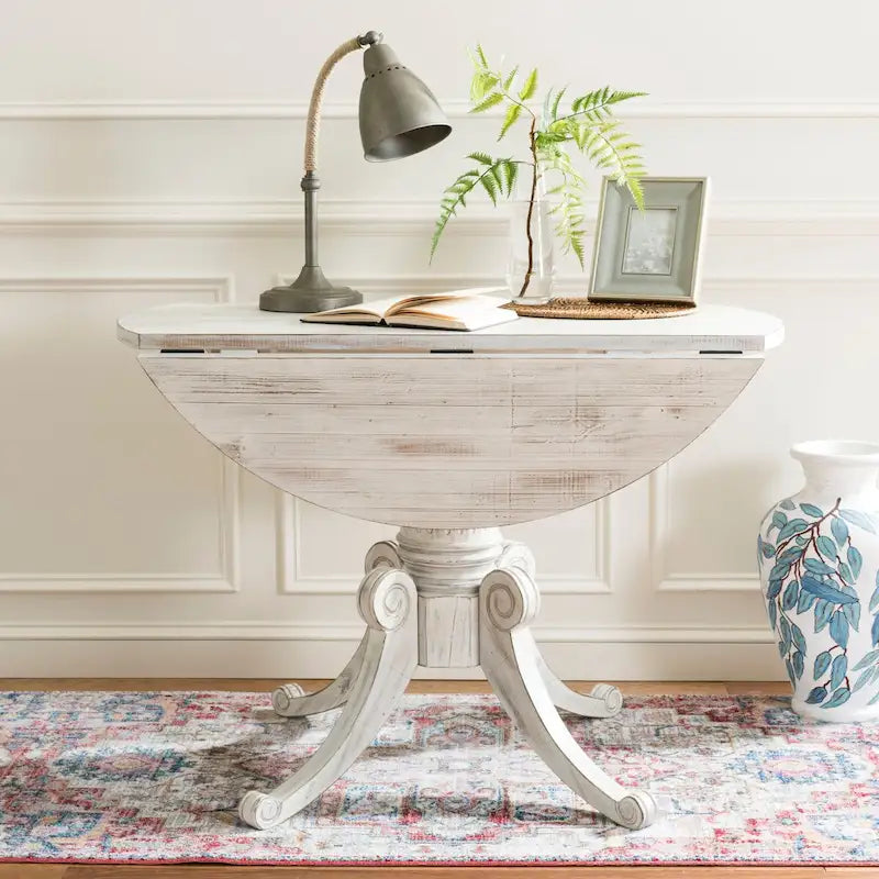 SAFAVIEH Jeane Antique White Drop Leaf Dining Table - 43 W x 43 D x 31 H - 43Wx43Dx31H